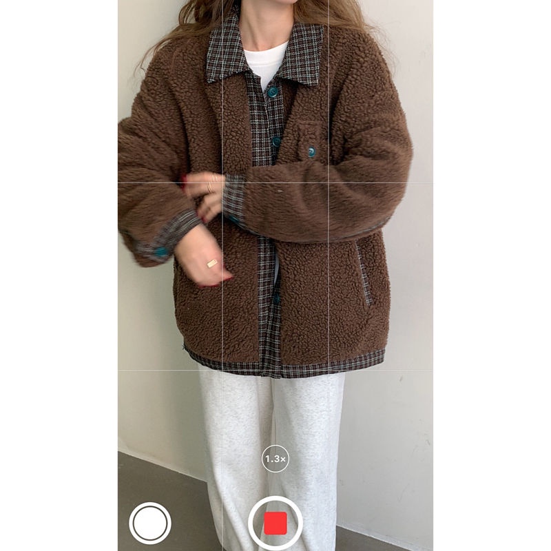 Áo khoác lông cừu giả dáng rộng phong cách Hàn Quốc thời trang dành cho nữ