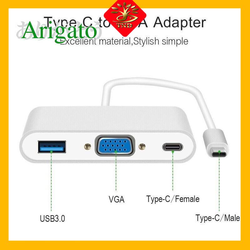 Cáp chuyển Usb Type C to vga + Usb 3.0+ TypeC ARIGATO Đảm Bảo Chất Lượng.TCRU1