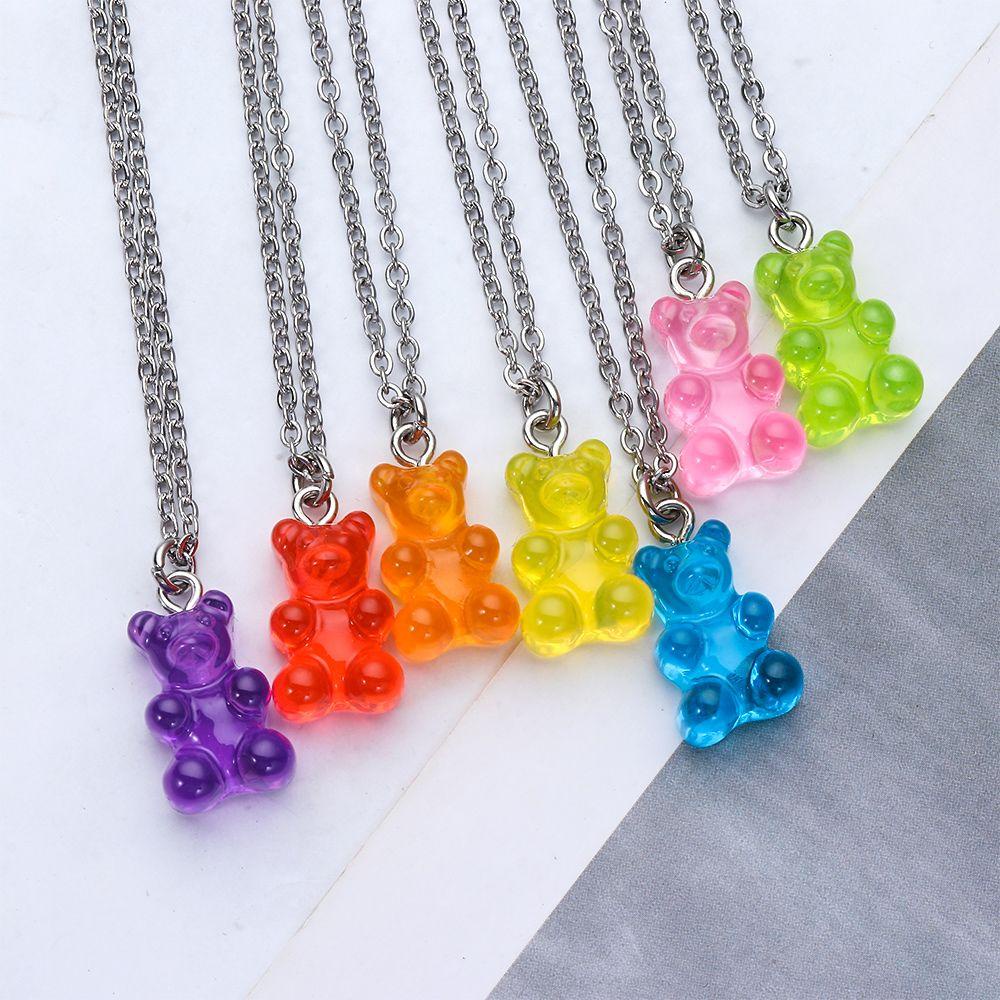 EUCA Mặt Dây Chuyền Hình Gấu Bằng Thép Resin Màu Kẹo Ngọt Thời Trang Cho Nữ
