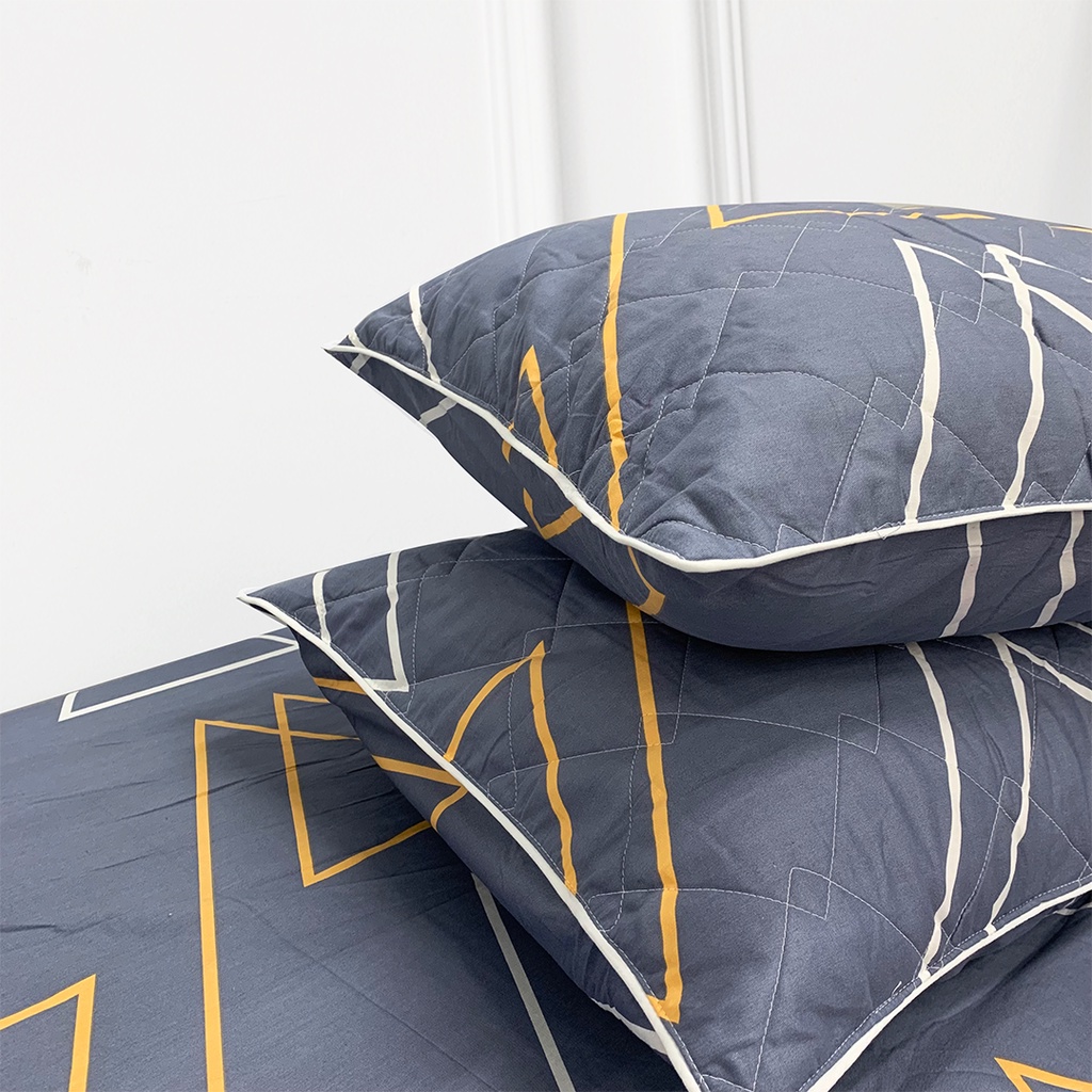 Bộ Ga Gối 100% Cotton Thuần Việt Mền Mịn, Thoáng Mát - Xám COT04