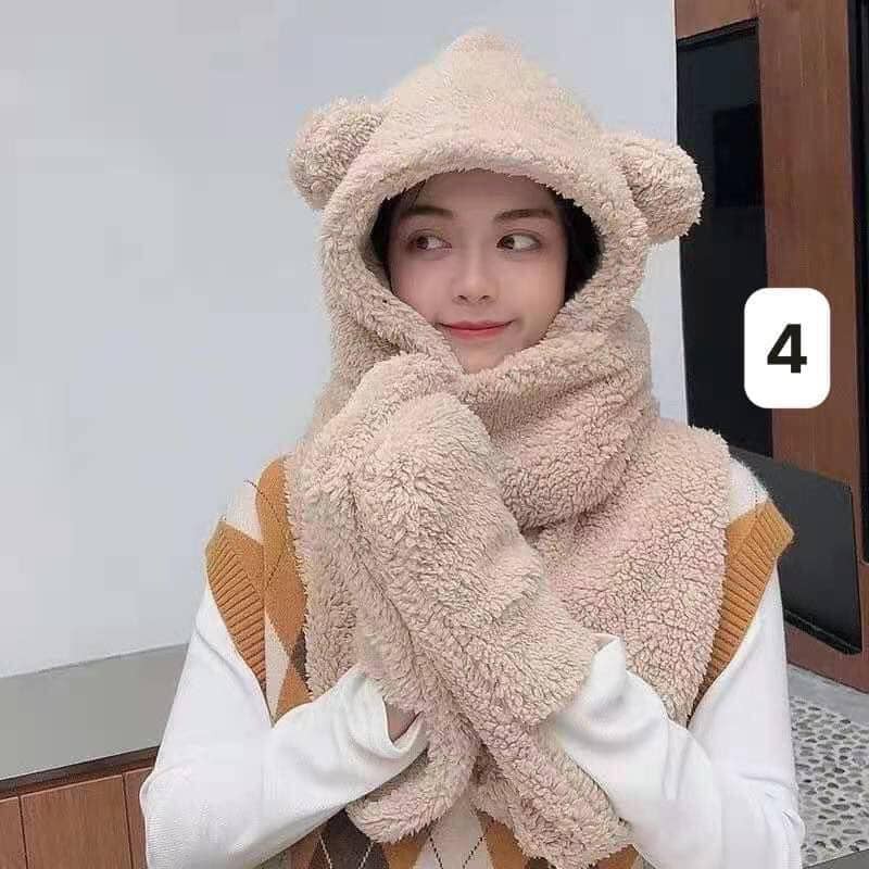 KHĂN MŨ GẤU KÈM BAO TAY BÔNG XÌ TEEN,KHĂN BÔNG KÈM MŨ TAI GẤU VÀ BAO TAY CỰC ẤM