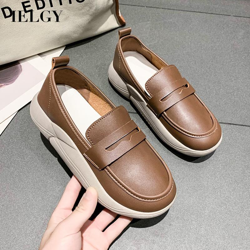 Giày lười da mềm IELGY mũi tròn phong cách thời trang Anh Quốc cho nữ