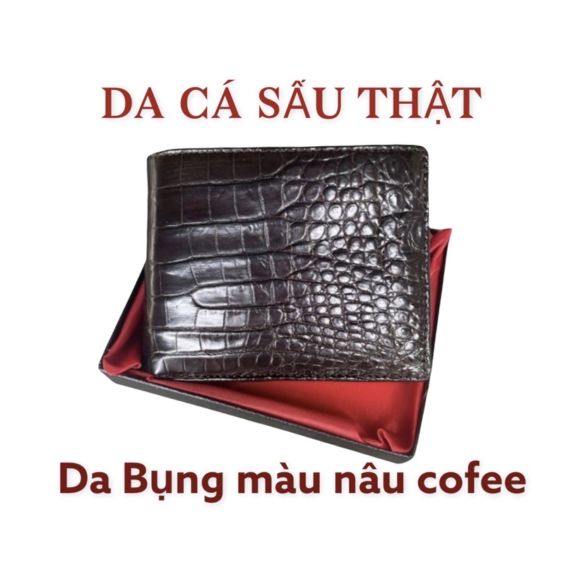 ✅Ví da cá sấu thật màu nâu coffee✅ Bóp Da Cá Sấu Tuấn Minh dáng ngang kết hợp lớp trong da bò cao cấp - CW03-09