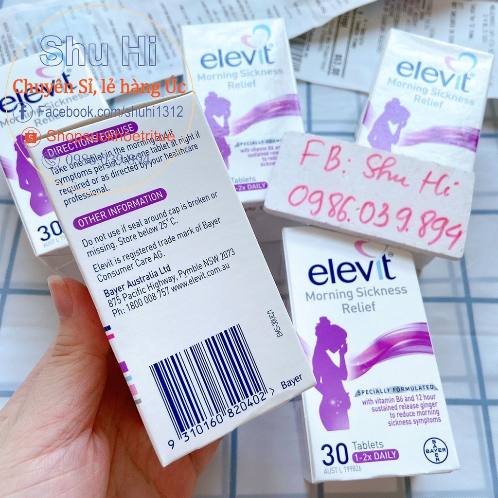 Elevit Giảm Triệu Chứng Ốm Nghén cho phụ nữ mang thai - 30 Viên Úc, đi air - Bayer Elevit Morning Sickness