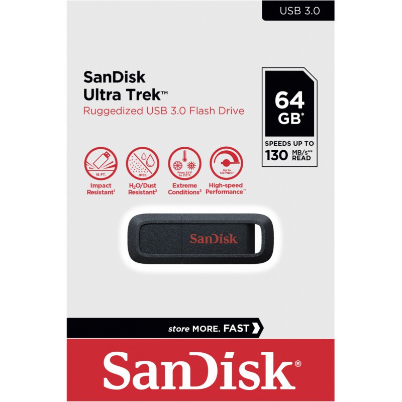 USB 3.0 SanDisk CZ490 Ultra Trek 64GB 130MB/s (Đen) - Hàng chính hãng | BigBuy360 - bigbuy360.vn