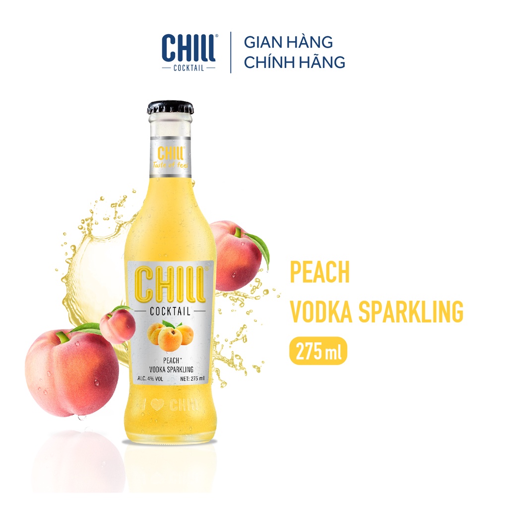 Thùng 24 chai Chill Cocktail vị Peach Vodka Sparkling 275ml/chai