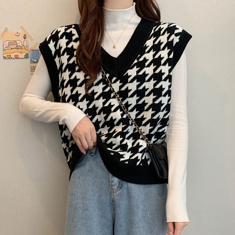 Áo Gi-Lê Len Dáng Rộng Kẻ Ca-Rô Trẻ Trung Hợp Thời Trang Cho Nữ | BigBuy360 - bigbuy360.vn