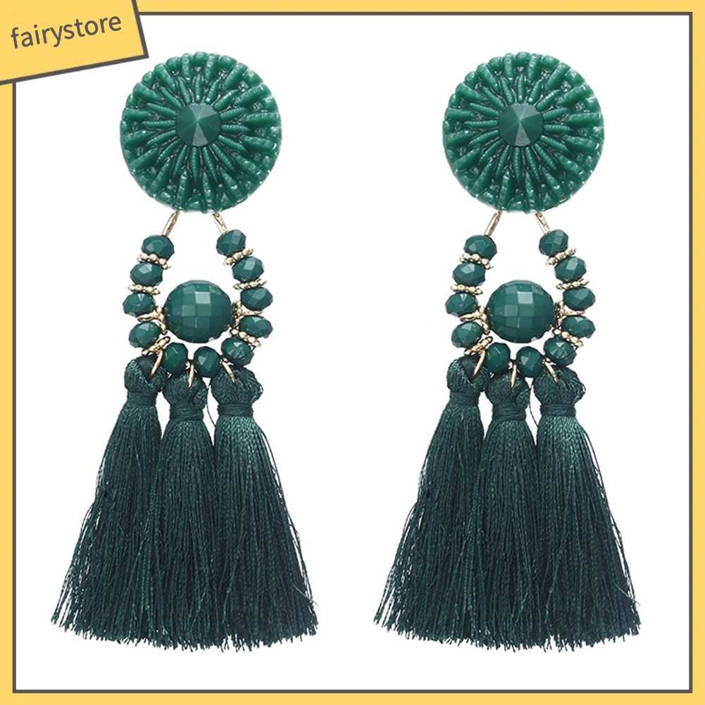 Khuyên Tai Chuỗi Đính Hạt Phong Cách Dân Tộc Cổ Điển