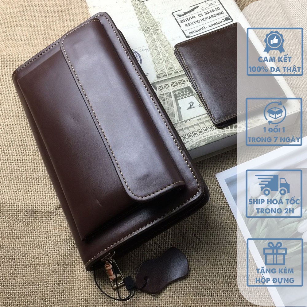 [Da thật] Clutch cầm tay ngăn gập điện thoại CL126 - 100% da bò thật, BH 3 năm, ví công sở