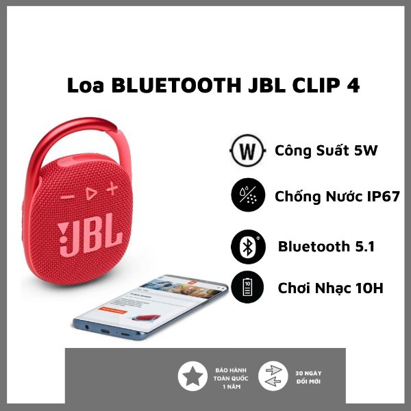 [FullBox] Loa Dã Ngoại Bluetooth JBL Clip 4 - Loa Âm Bass Tốt - Chống Nước và Bụi Dung Lượng Chơi Nhạc 10H