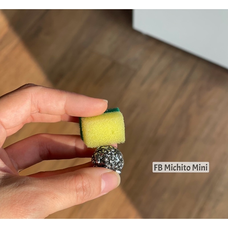 Mô hình set rửa chén 3 món mini cho nhà búp bê - khăn, mút , cọ nồi