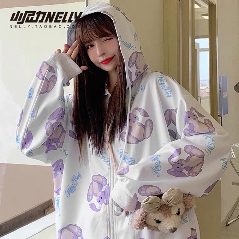 Áo khoác Hodie zip nelly hoạ tiết gấu Díney dễ thương
