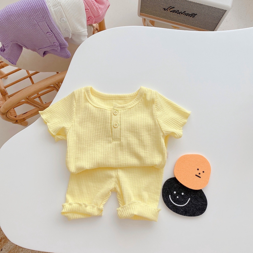 Bộ thun tăm 2 cúc dáng lỡ bo viền xinh xắn cho bé yêu 8-18kg SHOP BEECOW