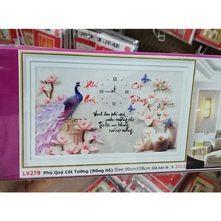 Tranh đính đá đồng hồ phú quý cát tường LV279-90x58cm