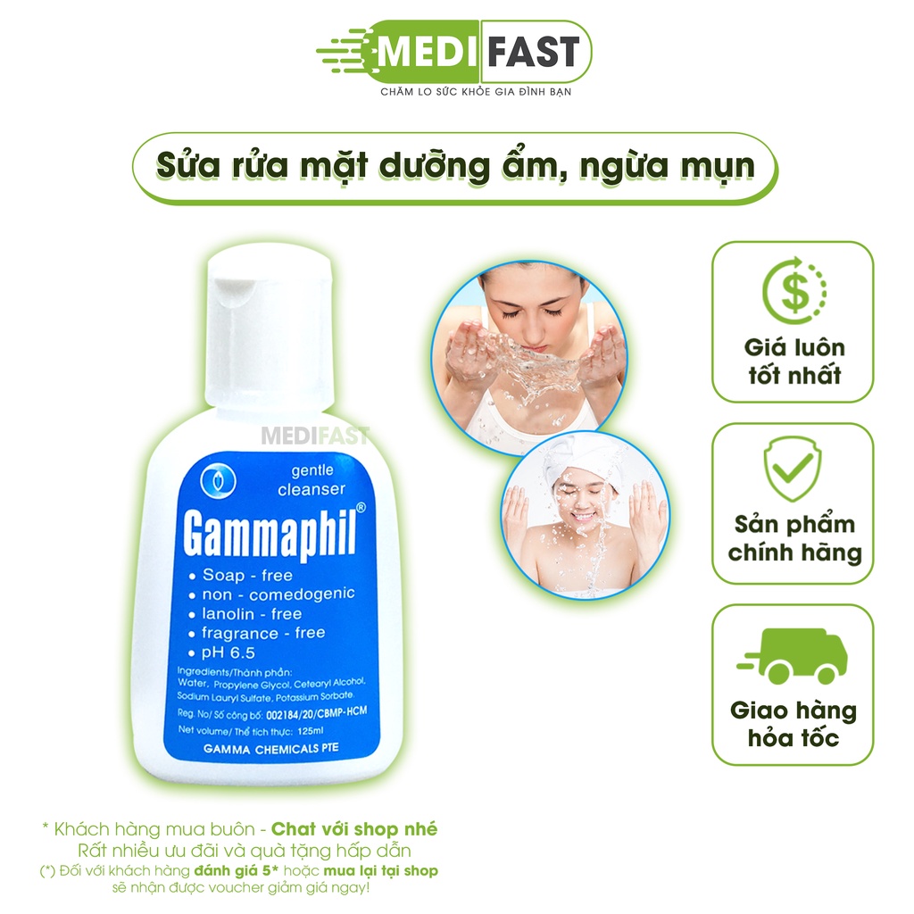 Sữa rửa mặt Gammaphil Gentle Cleanser thích hợp cho da cả da nhờn và da khô, giữ ẩm cho da, ngừa mụn- Chai 125ml