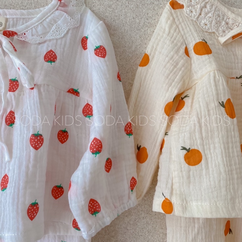 (Hàng thiết kế) Pijama bé gái Muslin cổ ren