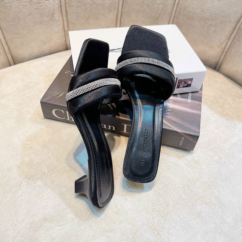 Guốc lụa quai phối đá viền giữa gót ú 2 cm