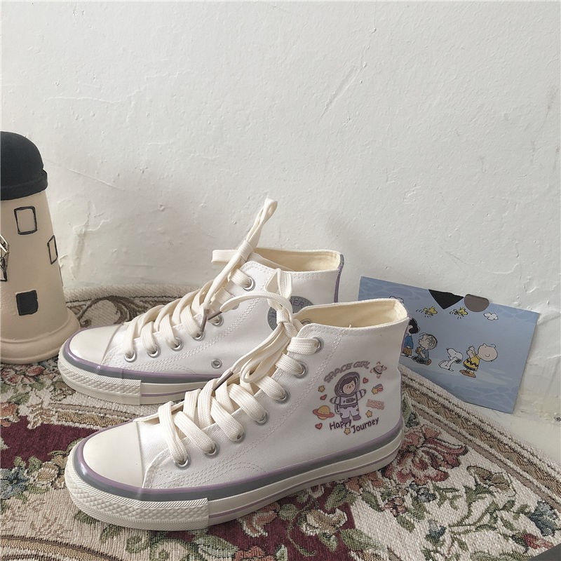 Giày Canvas Cổ Cao Họa Tiết Hoạt Hình Đáng Yêu Cho Nữ | BigBuy360 - bigbuy360.vn