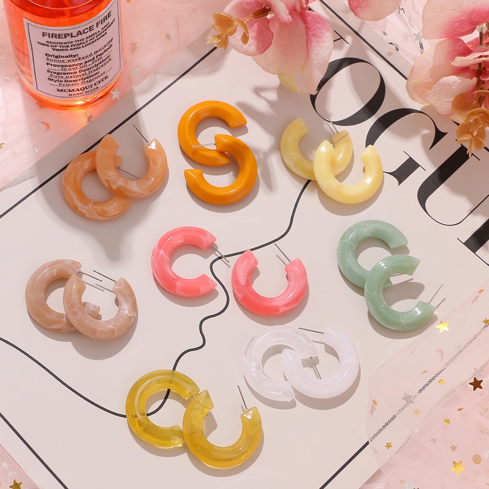 Khuyên Tai Nhựa Acrylic Kiểu Chữ C Màu Sắc Ngọt Ngào Phong Cách Hàn Quốc Cho Nữ