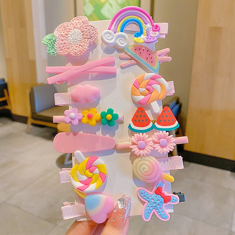 Set 14 Kẹp Tóc Kiểu Dáng Hoạt Hình Dễ Thương Cho Bé