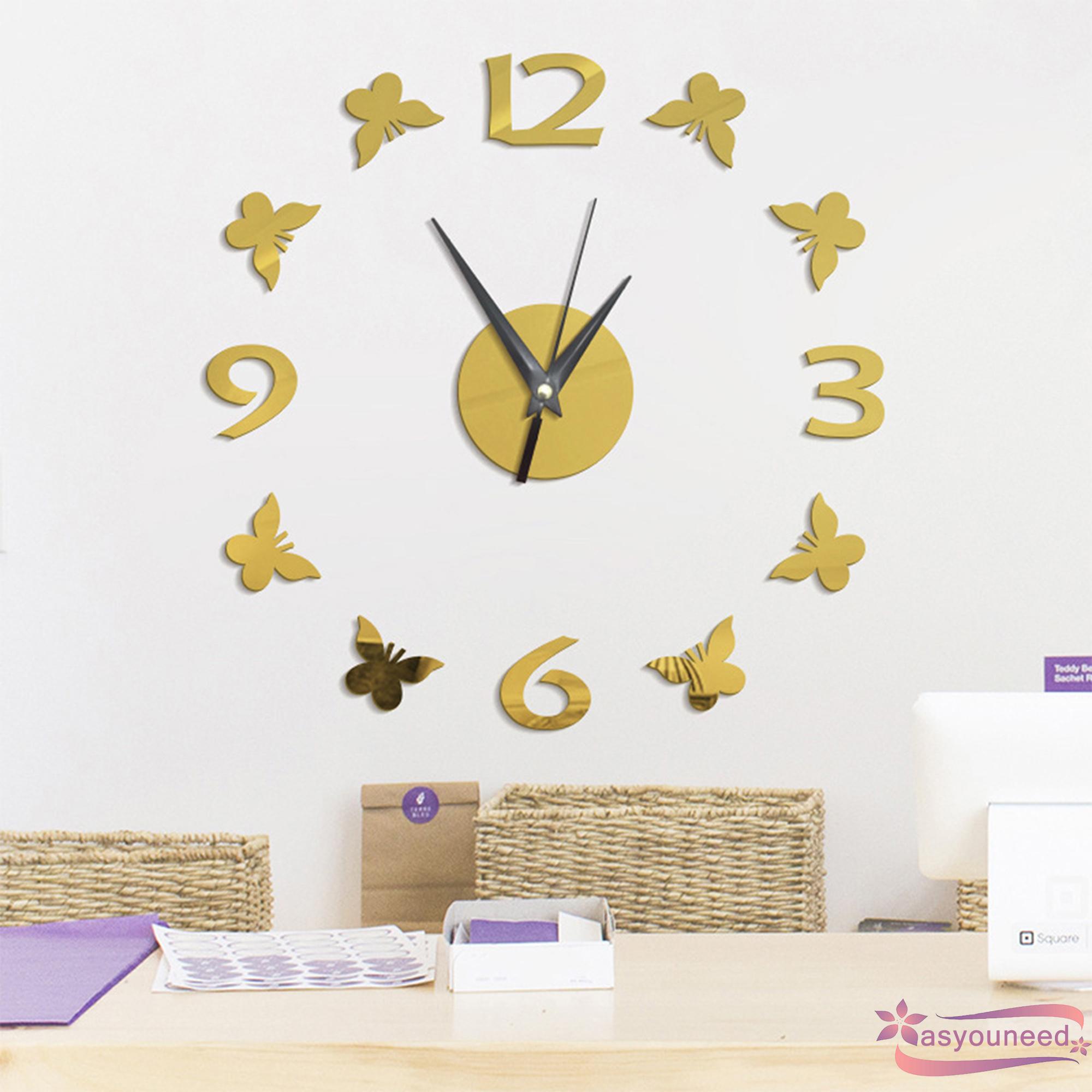 Đồng Hồ Dán Tường Acrylic Thiết Kế Hình Bướm Kiểu Châu Âu Chất Liệu Acrylic