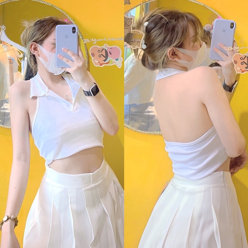 Áo Croptop Polo Thun Borzip [Ảnh Thật] Áo Croptop Ba lỗ hở lưng sexy hot trendy 2021