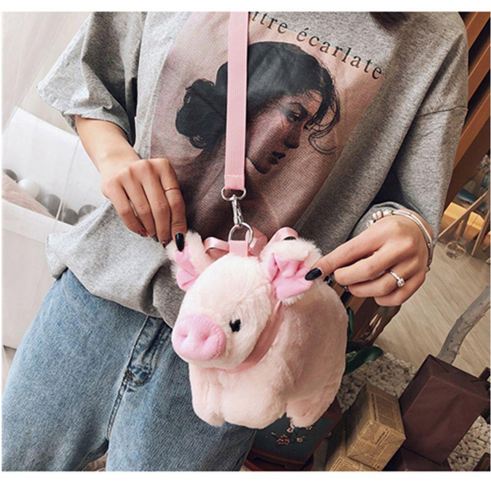 Túi Đeo Chéo Hình Chú Heo Hồng Nhồi Bông Dễ Thương