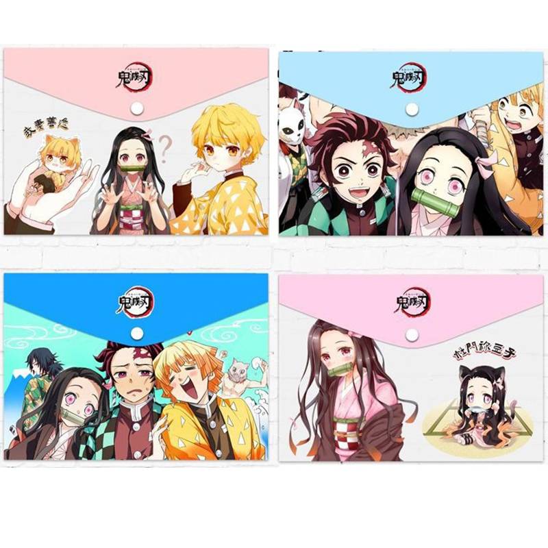 4 cái bìa nút F4 My Clear A4 Demon Slayer Kimetsu No Yaiba Kamado Tanjirou Nezuko Agatsuma Zenitsu File Bag Document Pen Filing Products Pocket Folder Office School Supplies Stationery kids Boy girl gift