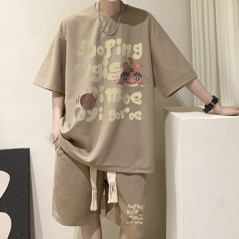Ifnicefuture Cặp Áo Thun Và Quần Short Phong Cách waffle Cho Nam Và Nữ