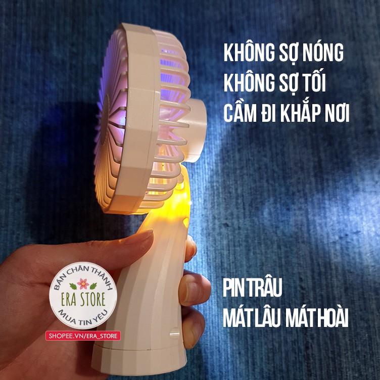 [HOT MUA 1 ĐƯỢC 4] Quạt mini 5 cánh tích điện cầm tay siêu mát có đèn pin 6 màu led xinh xắn nhỏ gọn tiện mang đi | BigBuy360 - bigbuy360.vn
