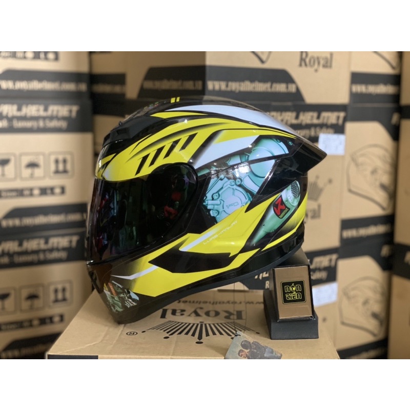 MŨ FULLFACE 2 KÍNH M266 ĐEN BÓNG LÊN TEM HÃNG XE VÀNG TƯƠI CỰC ĐẸP, Mua 1 Nón Tặng 1 Quà, BH 12 Tháng