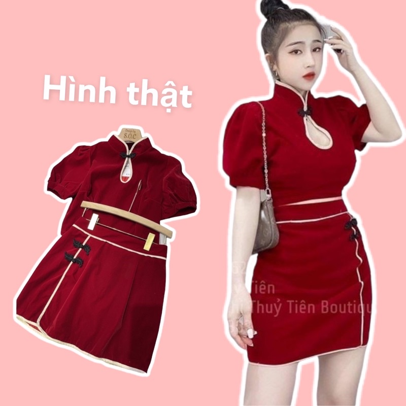 Đầm Nhung Sừơn Xám Cổ Tàu Đón tết(video hình that)