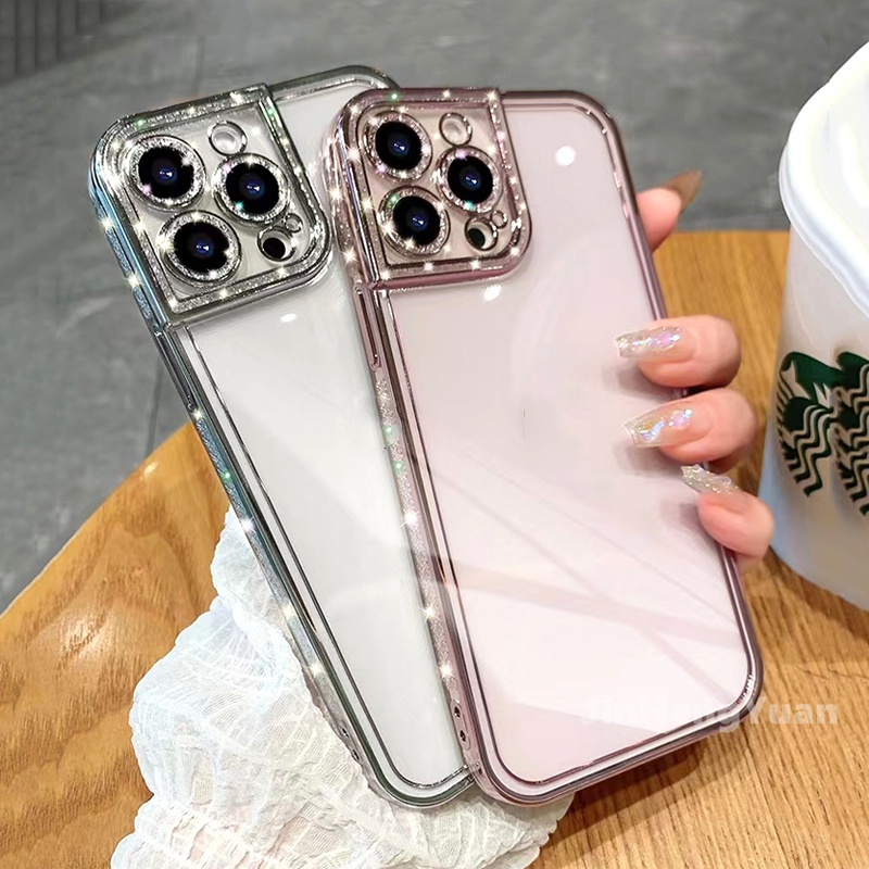 Ốp Điện Thoại Silicon Mềm Trong Suốt Mạ Điện Lấp Lánh Cho IPhone 13 12 11 Pro Max XS XR 8 7 Plus