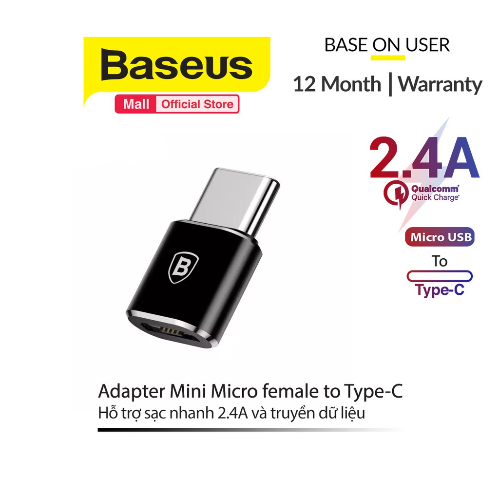 Adapter Baseus Mini Micro female to Type-C, OTG chuyển đổi từ Micro ra Type-C, hỗ trợ sạc nhanh 2.4A và truyền dữ liệu