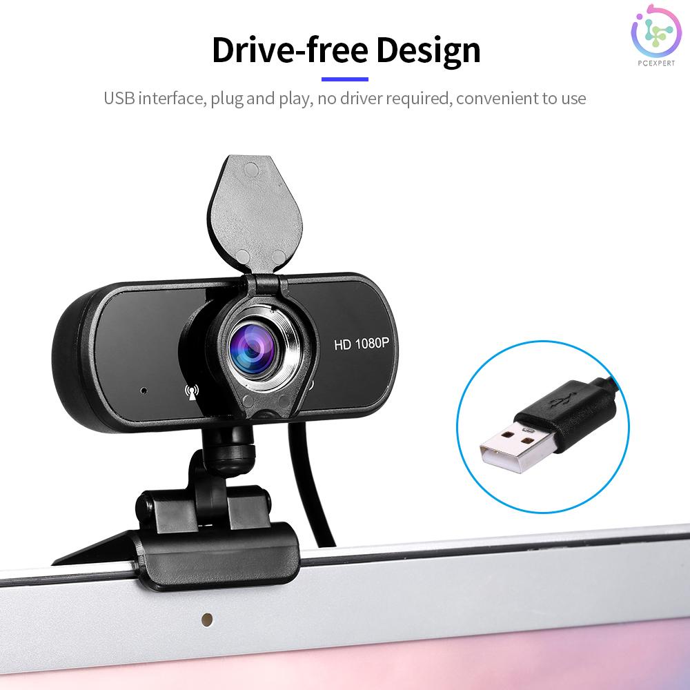 HD 1080P USB Webcam with Privacy Cover Manual Focus Video Conference Camera Built-in Microphone for Laptop Desktop Black