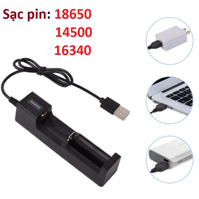 Bộ sạc nhanh pin 18650 / 14500 / 16340 Cổng USB sạc đầy pin tự ngắt