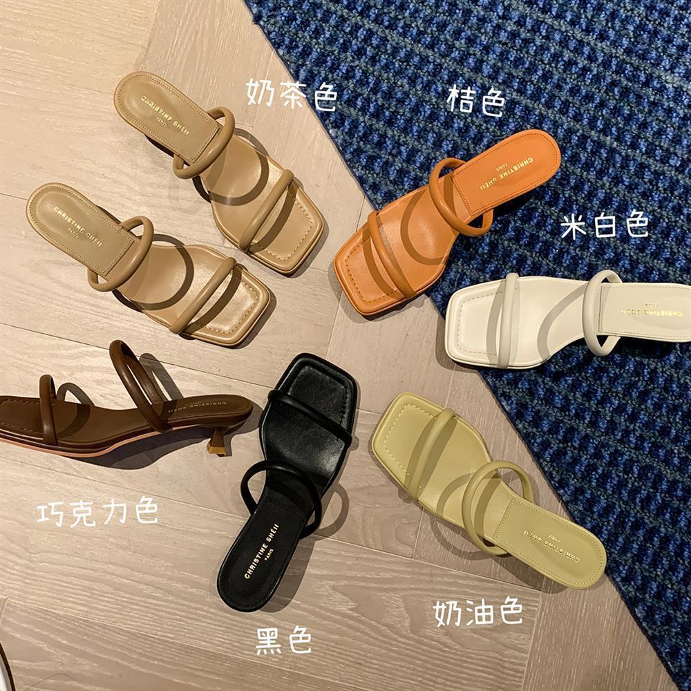 Sandal cao 4 phân mũi vuông 2 quai tròn mảnh soang choảnh