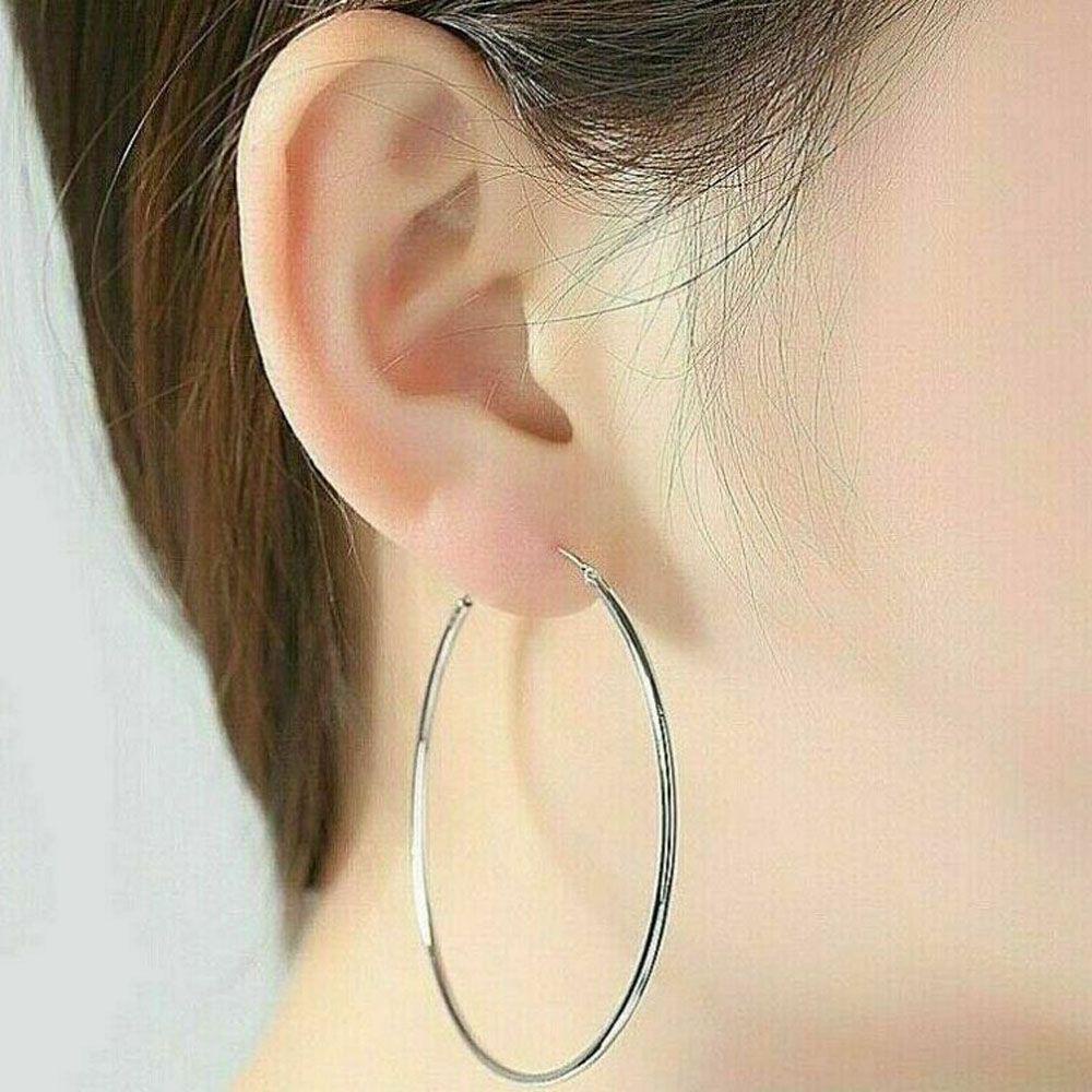 NIUYOU Khuyên Tai Dạng Vòng Trơn Mịn Kích Thước 30mm-60mm