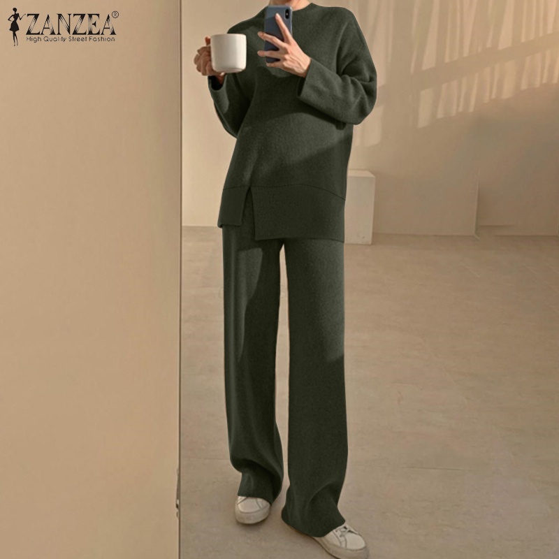 Set đồ Zanzea gồm áo cổ tròn dài tay + quần dài thời trang cho nữ