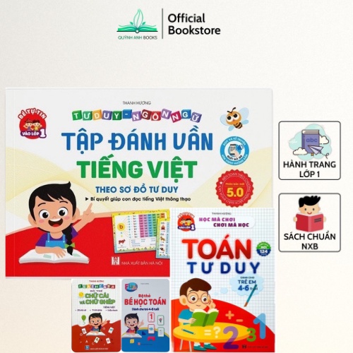 Sách - Combo Toán tư duy cho trẻ 4-6 tuổi và tập đánh vần tiếng việt 5.0 kèm file video và mã quét QR - NPH Việt Hà