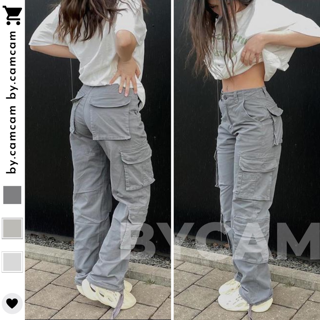 Quần Jean Màu Ghi Nhiều Túi StreetWear Châu Âu Phong Cách Retro 2022 𝘽𝙮.𝘾𝙖𝙢𝙘𝙖𝙢
