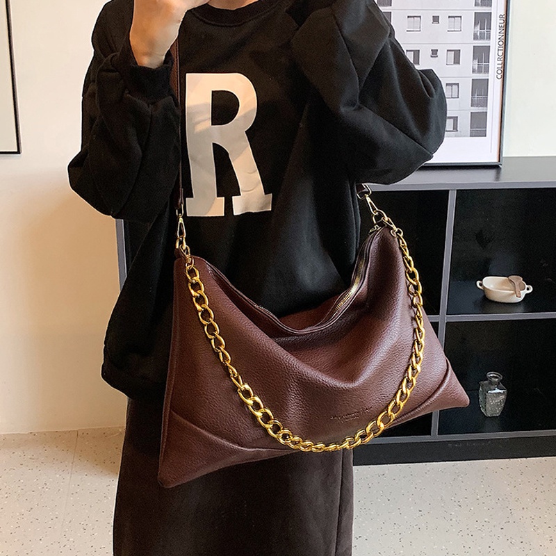 Túi Xách Đeo Vai Cỡ Lớn Phối Dây Xích Phong Cách Hàn Quốc Dành Cho Nữ