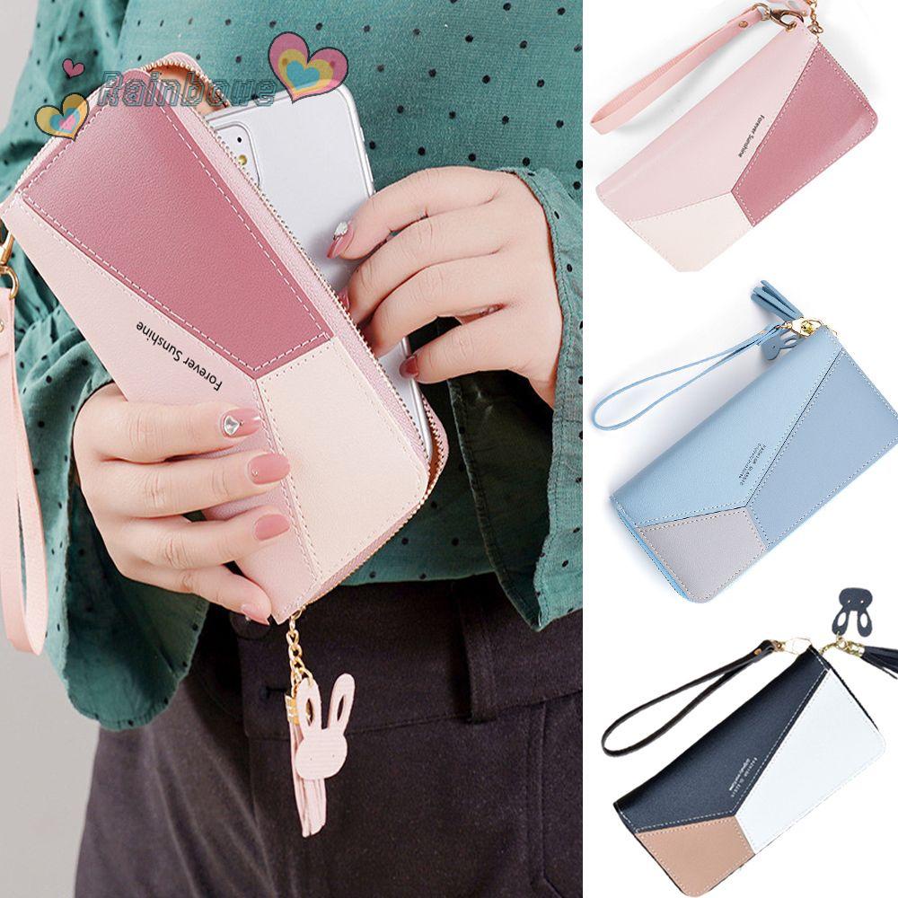 RAINBOW Luxury Clutch Bag Women Tassel Design Wallet Credit Card Holder Long Zipper Fashion Geometric PU Leather Coin Purses/Multicolor