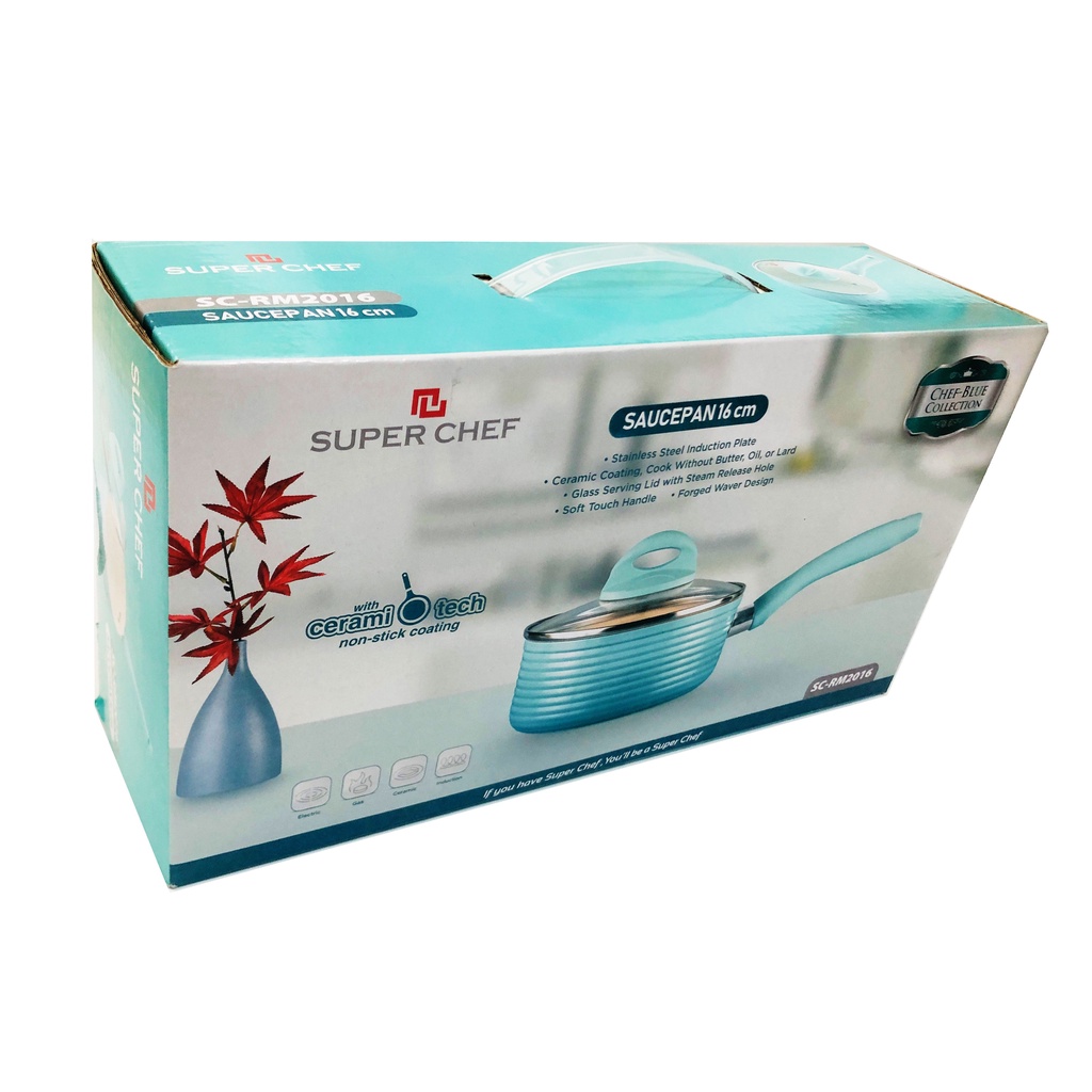 Quánh, Nồi nắp kính, chảo bếp cao cấp tráng men Super Chef Blue