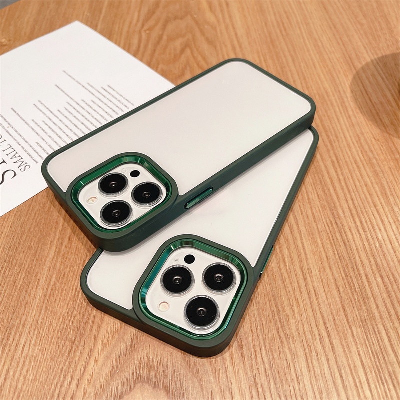 Ốp Điện Thoại Cứng Trong Suốt Viền Kim Loại Chống Sốc Cho iPhone 14 13 12 11 Pro Max