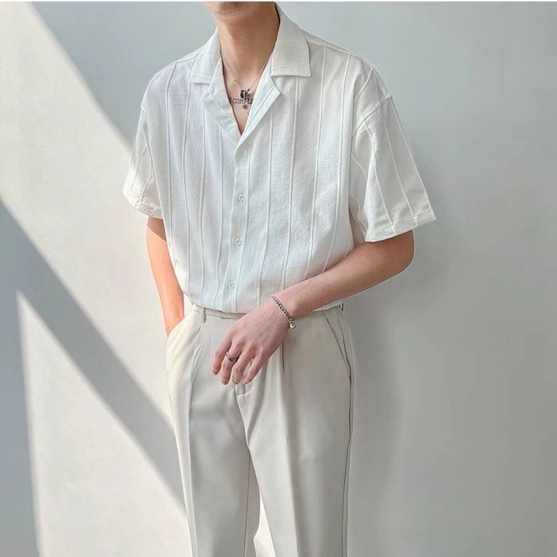 Áo Sơ Mi Lụa Tay Ngắn Dáng Rộng Phong Cách Nhật Bản Thời Trang Cho Nam