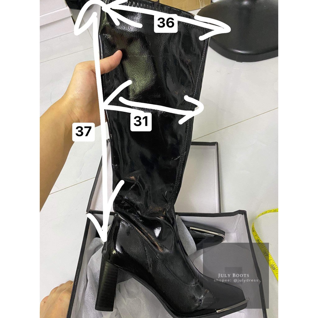 Boots Da Bóng Cổ Cao Gót 8Cm Sang Chảnh Hàng Xưởng Loại Đẹp Mềm Bóng | BigBuy360 - bigbuy360.vn