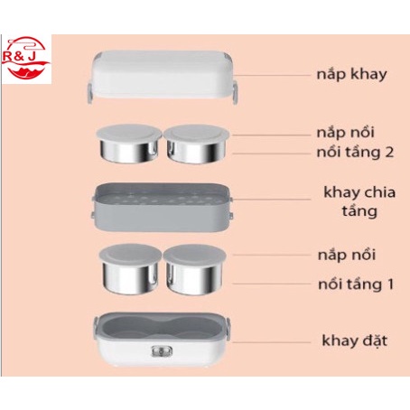 Hộp cơm cắm điện Nấu Cơm ,văn phòng 2 tầng 4 bát inox có chức năng giữ nhiệt, hâm đóng và tự nấu chín thức ăn đa năng