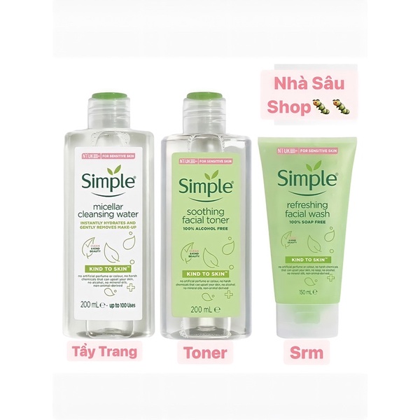 COMBO SIMPLE HOT - Bộ 3 Nước Tẩy Trang, Sữa Rửa Mặt, Toner Simple - Nhà Sâu Shop | BigBuy360 - bigbuy360.vn
