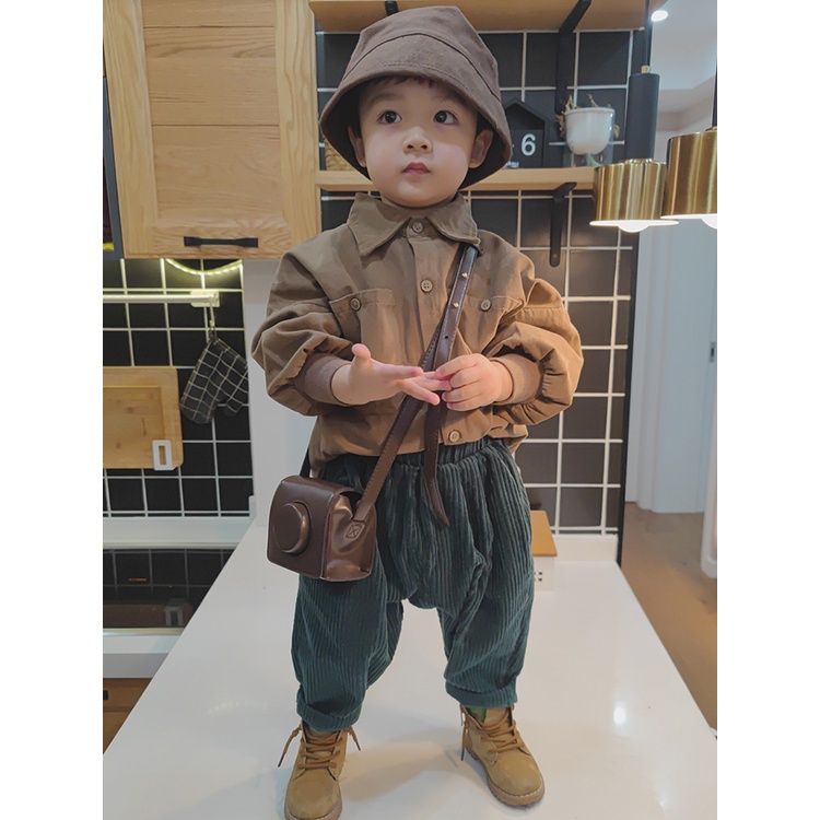 Áo sơ mi nâu tây Hàn Quốc cho bé gái bé trai size 80-120